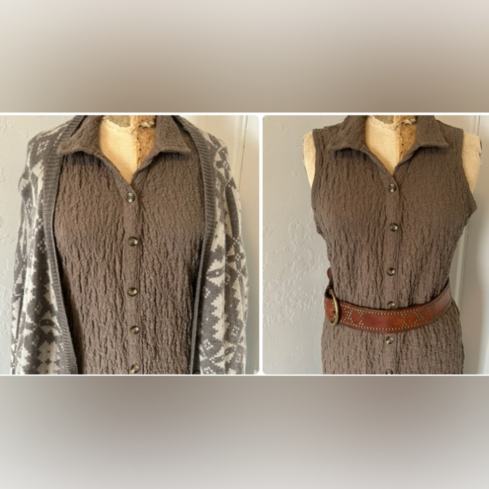 NWT Taupe Crinkle Sleeveless Shirt Dress